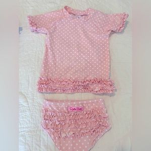 Rufflebutts SZ 6t two piece pink polkadot swimsuit